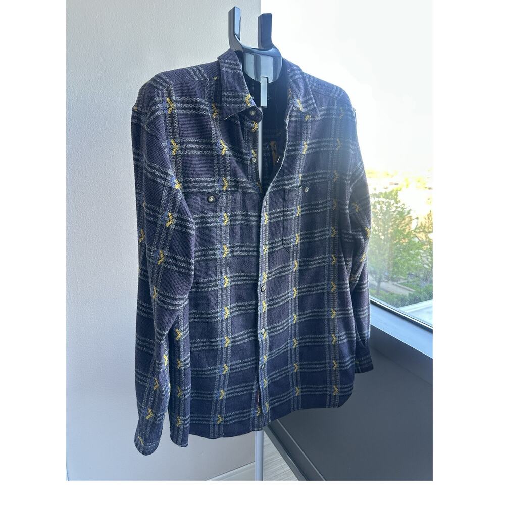 The Territory Ahead Cotton Navy Yellow Gray Plaid Button Up Long Sleeve Shirt L
